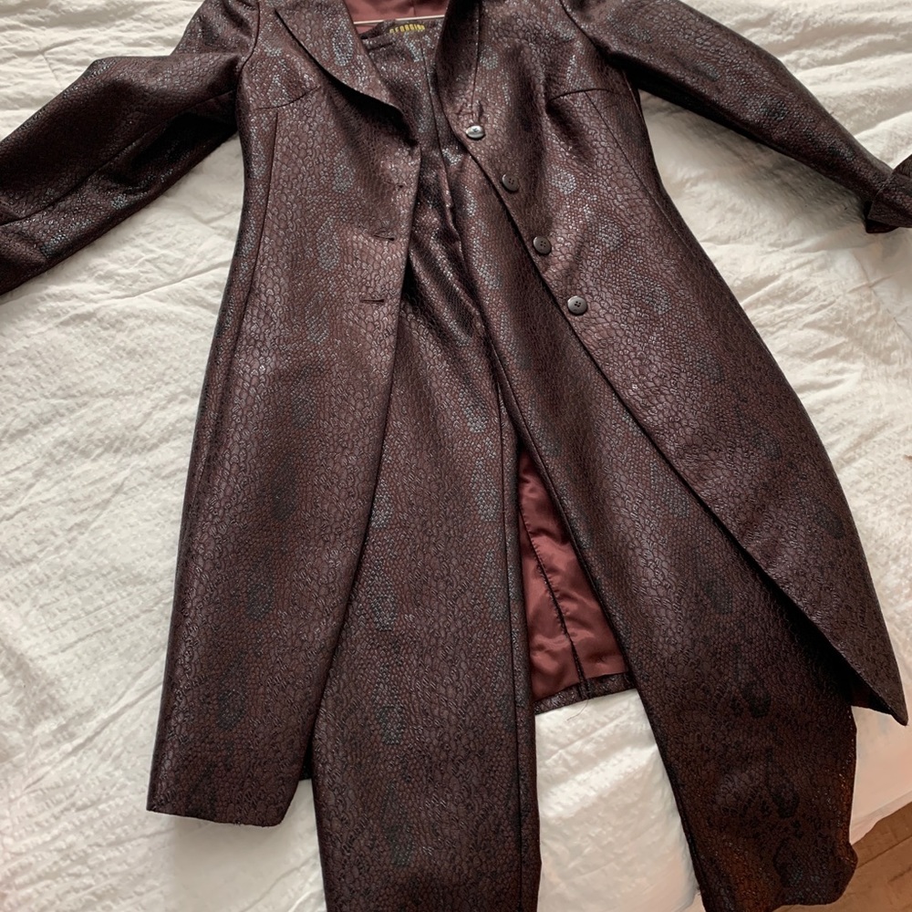 Python embossed burgundy pant suit holiday attire